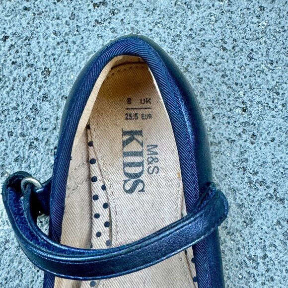 M&S Blue Ballet Flats Girls US 8.5 EU 25.5 Mary Jane Toddler Girl Shoes Bows - Picture 7 of 9